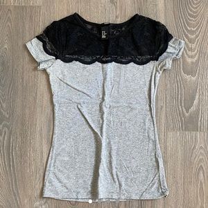 Heather Gray Shirt with Black Lace Details